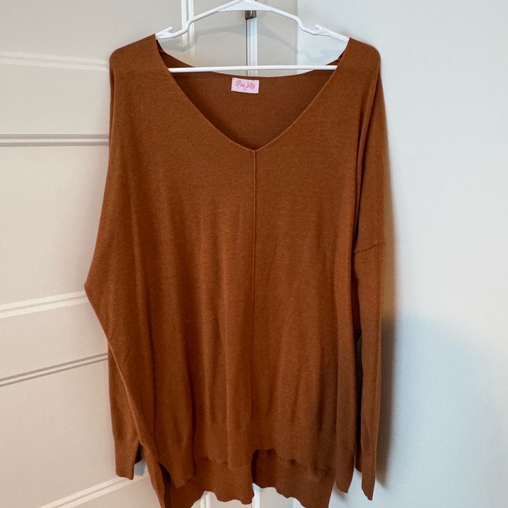 Pink Lily Warm Brown V-Neck Sweater